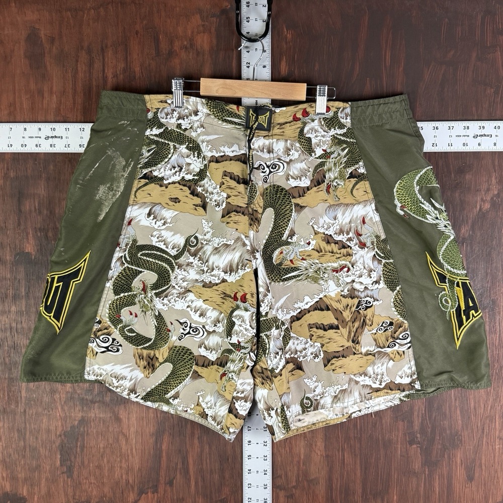 Tapout Dragon Embroidered Woven Shorts Vintage‎ 90s Asian Motif Green Mens 40